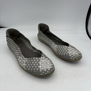 Bernie Mev Shoes Womens Size 10 EU 41 Catwalk Woven‎ Silver Ballet Flats